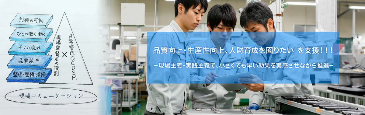 生産性向上、コストダウン、人材育成を図りたいを実現！現場主義・実践主義、小さくても早い効果を実感させながら推進